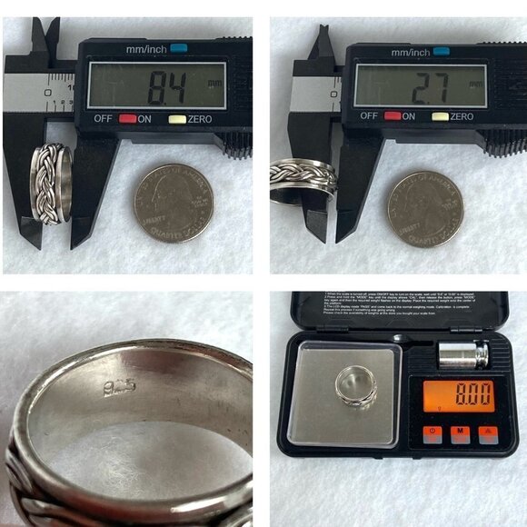 Sterling Silver 925 8MM Unisex Braided Rope Wide Band Spinner Ring Size 8.25 8g - Picture 10 of 16